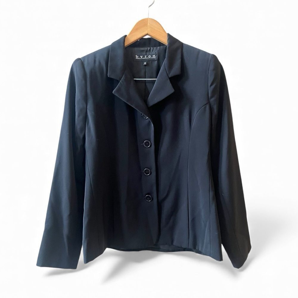 Free People Byron Blazer Sz 8‎ Black 4 Buttons Lined Pockets Adjustable Back Vtg
